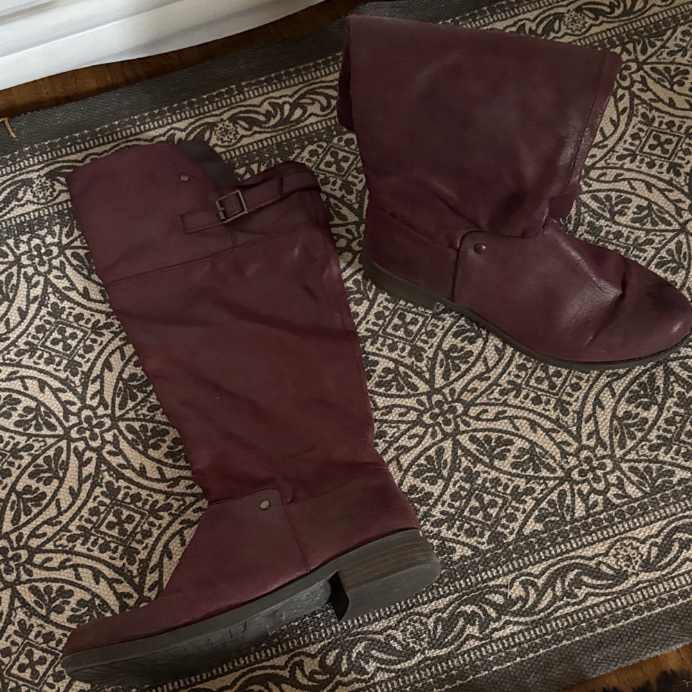 Qupid Maroon Over the Knee Boots